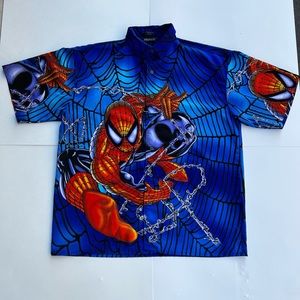 Vintage 2001 Marvel Spider-Man Button Up Hawaiian Shirt All Over Print Mens XL